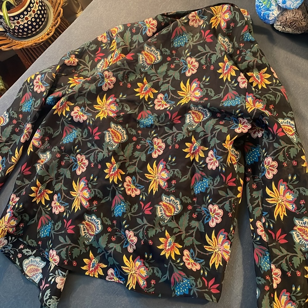Sezane Pierro Black Silk Cotton Floral Button-Down Shirt - Picture 2 of 5